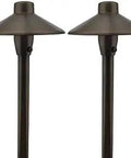 Low Voltage Outdoor Landscape Path Light Two Pack In Solid Brass With Antique Brass Finish, 6.5 Inch Shade And 18 Inch Stem, Ground Spike
