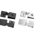 Heavy Duty Frameless Glass Door Hinges For 6mm Cabinets Showers And Bookshelves With TPE Washers Rustproof Galvanized Alloy in silver and black.