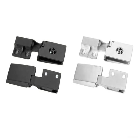Heavy Duty Frameless Glass Door Hinges For 6mm Cabinets Showers And Bookshelves With TPE Washers Rustproof Galvanized Alloy in silver and black.