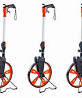Pro Grade 3 Foot Center Line Measuring Wheel Pack Featuring Slick Pistol Grip Reset Trigger And Heavy Duty Foldable Top Reader, showing three measuring wheels.