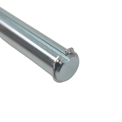 Close-up of end of galvanized 3/4 in by 10 in jackshaft from Galvanized Jackshaft Kit For Go Karts And Mini Bikes Three Quarters Inch By Ten Inch Fits 40 41 420 Chains Complete Bolt On Kit Ready To Roll With Pillow Block Bearings And Circlip Slots