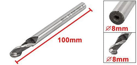 Ball nose end mill cutter, 8 mm dia, 100 mm length, 2 flutes, helical groove, HSS-AL side view