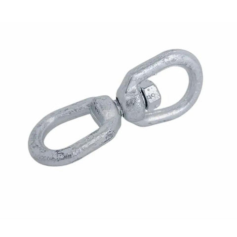 Workhorse Eye Eye Swivel Hook Rated At Two Thousand Two Hundred Fifty Pounds Working Load Limit drop forged in hardened galvanized steel.