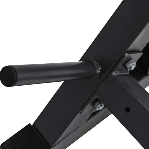 Close-up of Adjustable Home Gym Weight Bench with heavy duty steel frame and built-in weight plate storage.