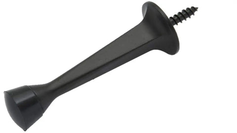 Rubber Tip Heavy Duty Solid Door Stop 3 Inch Zinc Die Cast Matte Black shown with mounting hardware