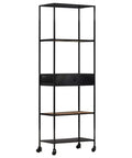 Rough Mango Wood Book Cabinet With Four Shelves And One Drawer Beefy Industrial Iron Frame Built Tough Tropical Hardwood Storage