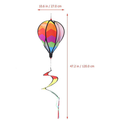 Four Piece Hot Air Balloon Wind Spinner Set For Garden Decor Rainbow Color Burst Totally Collapsible Hanging Yard Art For Outdoor Spaces Weather Resistant Striped Wave Plaid Styles, showing size dimensions