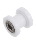 Heavy Duty Nylon Chain Roller Pulley Tensioner Groove Guide Wheel Slider For Mini Motorcycle Dirt Bike Atv Go Kart White close-up view showing bearing and nylon housing.