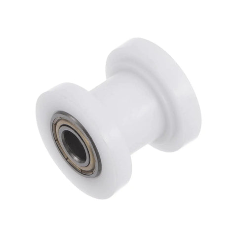 Heavy Duty Nylon Chain Roller Pulley Tensioner Groove Guide Wheel Slider For Mini Motorcycle Dirt Bike Atv Go Kart White close-up view showing bearing and nylon housing.
