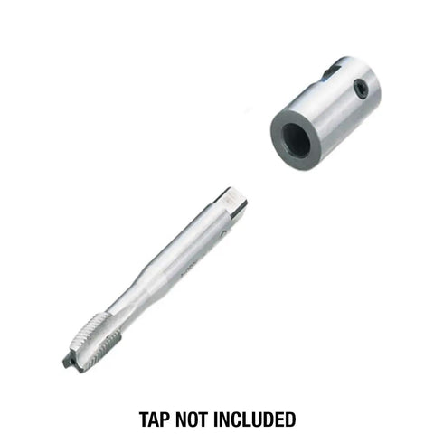 Top Notch 3 4 Inch Weldon Tap Adapter With 1 4 Tap Collet For Magnetic Drill Presses showing silver adapter and tap.