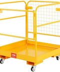 VEVOR forklift safety cage work platform, yellow steel, 36x36 in, 1200 lb capacity, 4 wheels