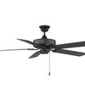 Downrod Mount Ceiling Fan With Five Black Blades Flat Black Finish 52 Inch Sweep Indoor Outdoor Safe Mission Style 120 Volt Operation