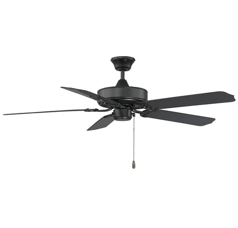 Downrod Mount Ceiling Fan With Five Black Blades Flat Black Finish 52 Inch Sweep Indoor Outdoor Safe Mission Style 120 Volt Operation