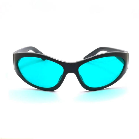 Pro Level Red Laser Safety Glasses With Heavy Duty OD4 Plus Protection For 635 650 694 Nanometer Ruby Lasers and clear lens guard, front view.