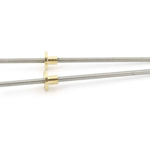 304 Stainless Steel T6 Lead Screw With Brass Nut, Trapezoidal Spindle, Length 150mm, showing smooth finish.