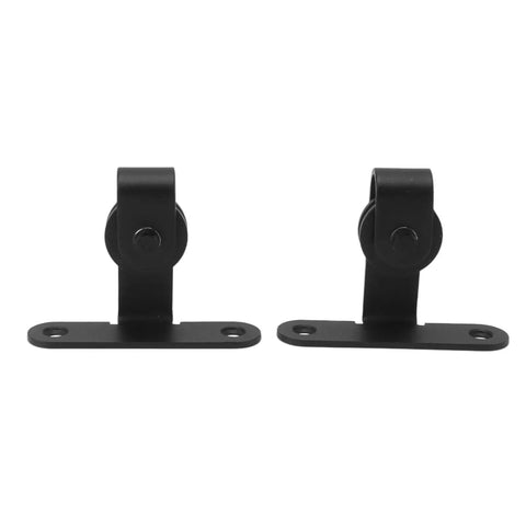 Top Shelf Heavy Duty Sliding Barn Door Roller Kit With Whisper Quiet Gliders and Smooth Operator Hardware, black steel brackets.
