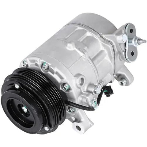 Bulletproof Heavy Duty AC Compressor For Chevrolet Silverado Tahoe Suburban GMC Sierra No Sweat Direct Swap Kit For 4.3L 5.3L 6.2L Gas V8 Trucks side view showcasing durable metallic housing and black pulley.