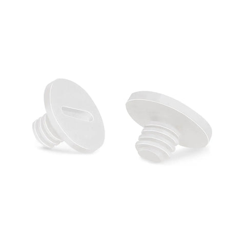 Badass Replacement Screws Built Tough As Nails For Samsung Freestyle 1 And 2 Projector Carbon Fiber Base Attachment Hardware White Two Pack No Drama Install showing two white screws with flat heads.