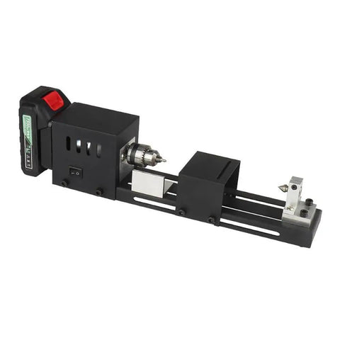 Miniature Buddha Beads Lathe For DIY Woodworking With All Metal Body And 775 Motor High Torque Compact Bench Lathe For Grinding Polishing And Cutting Small Bead Projects viewed from side showing metal chassis and motor.