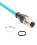 M12 X Code To RJ45 Bulkhead Panel Mount Ethernet Cable CAT6A Beefy Shielded High Flex For Industrial Vision And GigE Vision Cameras, Machine Vision, PoE Sensors, PLCs And Robotics, IP67 Protected, 0.3m Length, angled connector with nut and O-ring