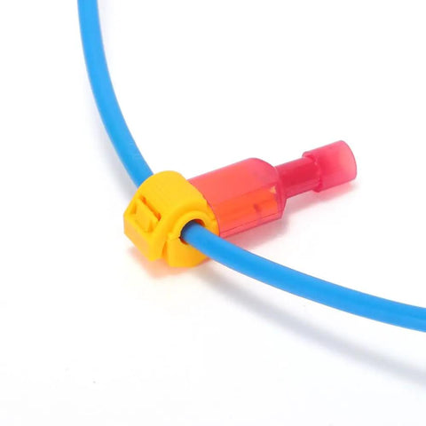 Close-up of a red terminal in the Massive 200 Count T Tap Wire Connectors Kit, 100 Pairs Quick Splice Red Terminals, AWG 22 To 18.
