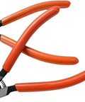 Close-up of Extra Long 7 Inch Built Tough Heavy Duty Retaining Ring Pliers For External Circlips with orange handles.