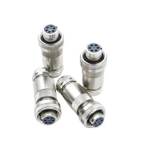 Heavy Duty Rock Solid 7 Core Proportional Valve Aviation Plug Din En 175201 804 Certified connectors arranged in a cluster.