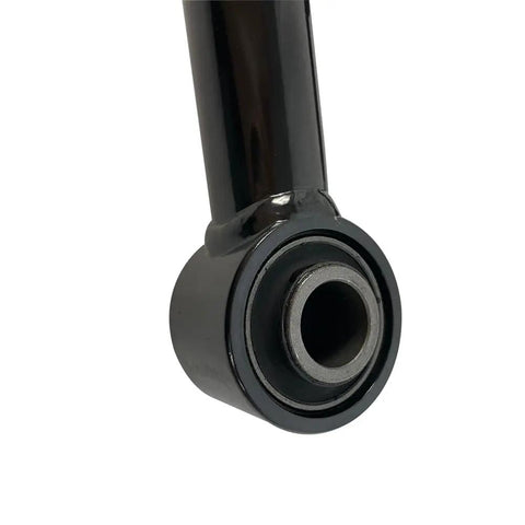 Front Adjustable Track Panhard Bar For Ford F 250 F 350 Super Duty And 2000 To 2005 Excursion Heavy Duty Carbon Steel Tubular Stabilizer For Precise Axle Alignment And Smoother Ride close-up of black steel end bushing