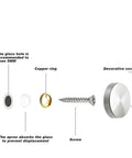 Exploded view of socket cap screws set showing components: apron, copper ring, screw, decorative cover for glass mounting.