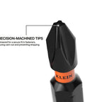 Close-up of precision-machined bit from 32 Piece Drill And Driver Bit Set With Titanium Coated Drill Bits And Impact Rated Driver Bits Quick Connect Shanks Precision Machined Bits MODbox Compatible Storage Case Pro Grade Tool Kit For Home Workshop Or Jobsite.