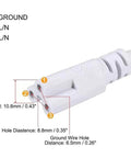 Close-up of 6 Foot LED Tube Extension Cord Set 4 Pack For T5 T8 Lights with three prong connectors and measurements