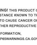 Warning label about lead in product causing cancer or birth defects, includes link to P65Warnings.ca.gov