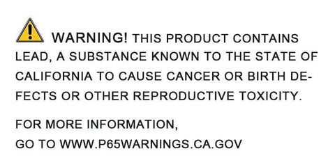 Warning label about lead in product causing cancer or birth defects, includes link to P65Warnings.ca.gov