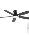 Bayfeve 52-Inch Flush-Mount Ceiling Fan with Light (Black + Plywood) with remote control and black blades