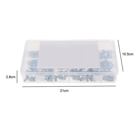 All In One Hydraulic Grease Nipples Kit 260-Piece Replacement Fittings Set With Durable Storage Case shown with dimensions