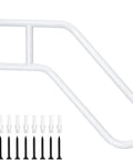 Rock Solid Wall Mount Stair Railing For One To Three Steps With Heavy Duty Grip and All Weather Build, white steel handrail with mounting hardware.