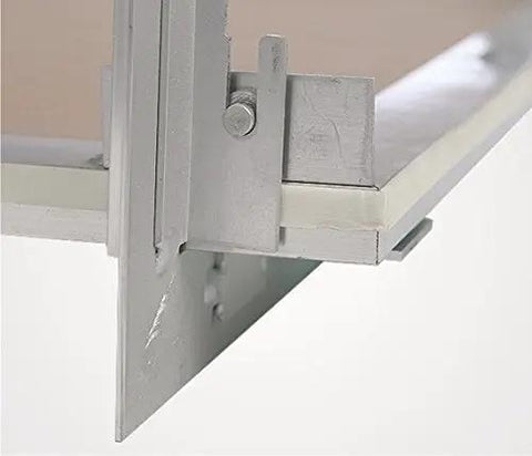Heavy Duty Removable Attic Access Panel With Rock Solid Aluminum Frame For 30X30 Openings, aluminum frame detail and secure corner connection.