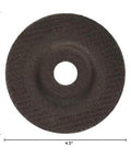 Front view of a DEWALT metal grinding wheel, 4-1/2-inch diameter with a 7/8-inch bore and 1/4-inch thickness.