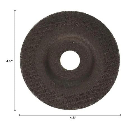 Front view of a DEWALT metal grinding wheel, 4-1/2-inch diameter with a 7/8-inch bore and 1/4-inch thickness.