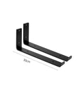 Six Piece Wall Mounted Iron Shelves Set With Heavy Duty Industrial Angle Brackets and Corner Braces, durable steel 30cm angle view.