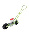 Corn Planter And Seed Drill For Easy Planting In The Garden Hand Seed Spreader Tool for Lawn and Farm visible in green and red