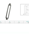 Top Shelf Marine Grade 316 Stainless Steel Turnbuckle Body measuring 4.68 inches, designed for heavy duty boat rigging.