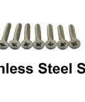 Extra Heavy Duty Tee Hinge 14 X 5 Inch 3MM Steel Hot Galvanized Finish With Solid Brass Pin Built Like A Tank For Rock Solid Performance And Long Lasting Corrosion Resistance Includes Mounting Hardware For Easy Install On Heavy Gates 4 Pack screws arranged in a row on a white background.