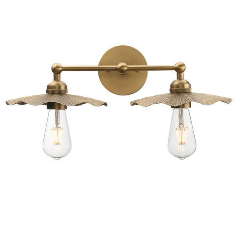 Two-Head Brass Wall Sconce Light With Flower Design Vintage Mid Century Style Vanity Lamp For Bathroom And Kitchen