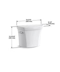 Side view of 1.28 GPF Toilet Tank Only White with Left-Hand Chrome Trip Lever, showing dimensions and compatible with K-4199 or K-5393 bowls.