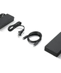 Heavy Duty Usb C Laptop Docking Station Dual Displayport Video Outputs With 135 Watt Power Supply and cables displayed together.