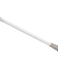 Side view of white ceramic stem for CMM probe with 6mm pink ball tip and metal threaded connector, 100mm length