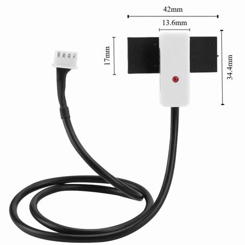 Non-Touch 24V Liquid Level Sensor With NPN/PNP Output For Non-Metallic Containers 20mm Sensing Range, white module, cable, dimensions.
