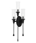Heavy Duty Three Light Wall Sconce Crafted From Thick Black Iron Finish featuring three glass shades for modern indoor decor.