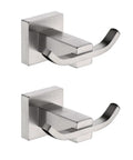 Slick Brushed Stainless Steel Double Robe Hooks With No Hassle Wall Mount For Bathroom And Shower Beefy Coat And Hat Hangers Modern Compact Design Quick Install Four Pack Hardware Set displaying two double hooks in a sleek design.